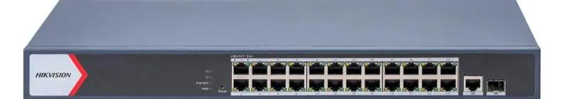 Hikvision 24-Port Smart Gigabit PoE Switch, 370W PoE Budget, SFP Combo Port, Cloud Topology Management