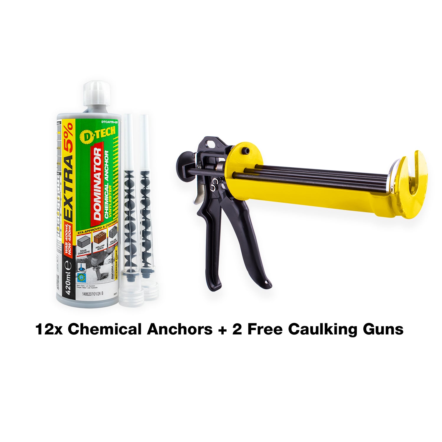 12 Pc Chemical Anchor Vinylester 420 Ml Styrene Free C/W 2 Caulking Gun