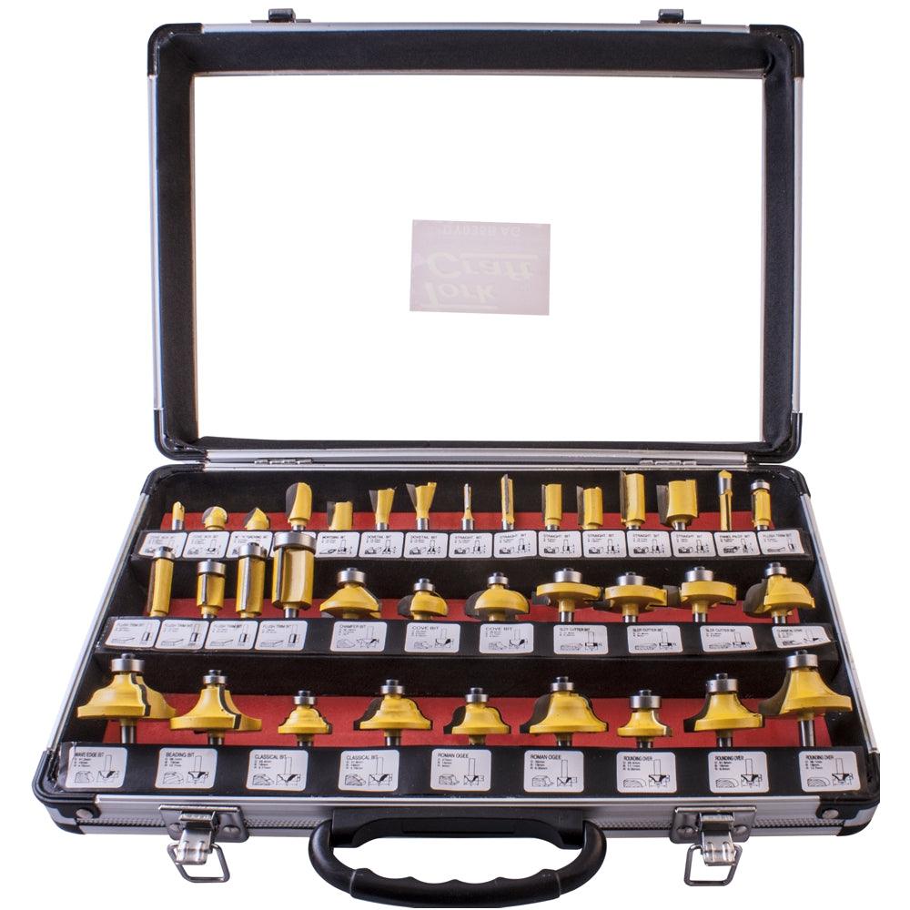 Router Bit Set 35 Piece Aluminium Case Glass Front 1/4 Shank - Livestainable.co.za