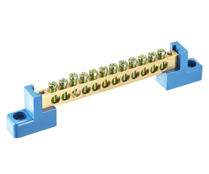 Earth Brass Bar Term Uninsulated 12 P Blue P/Mount 125 Amps Eb Bc 2 8 X12 12+2