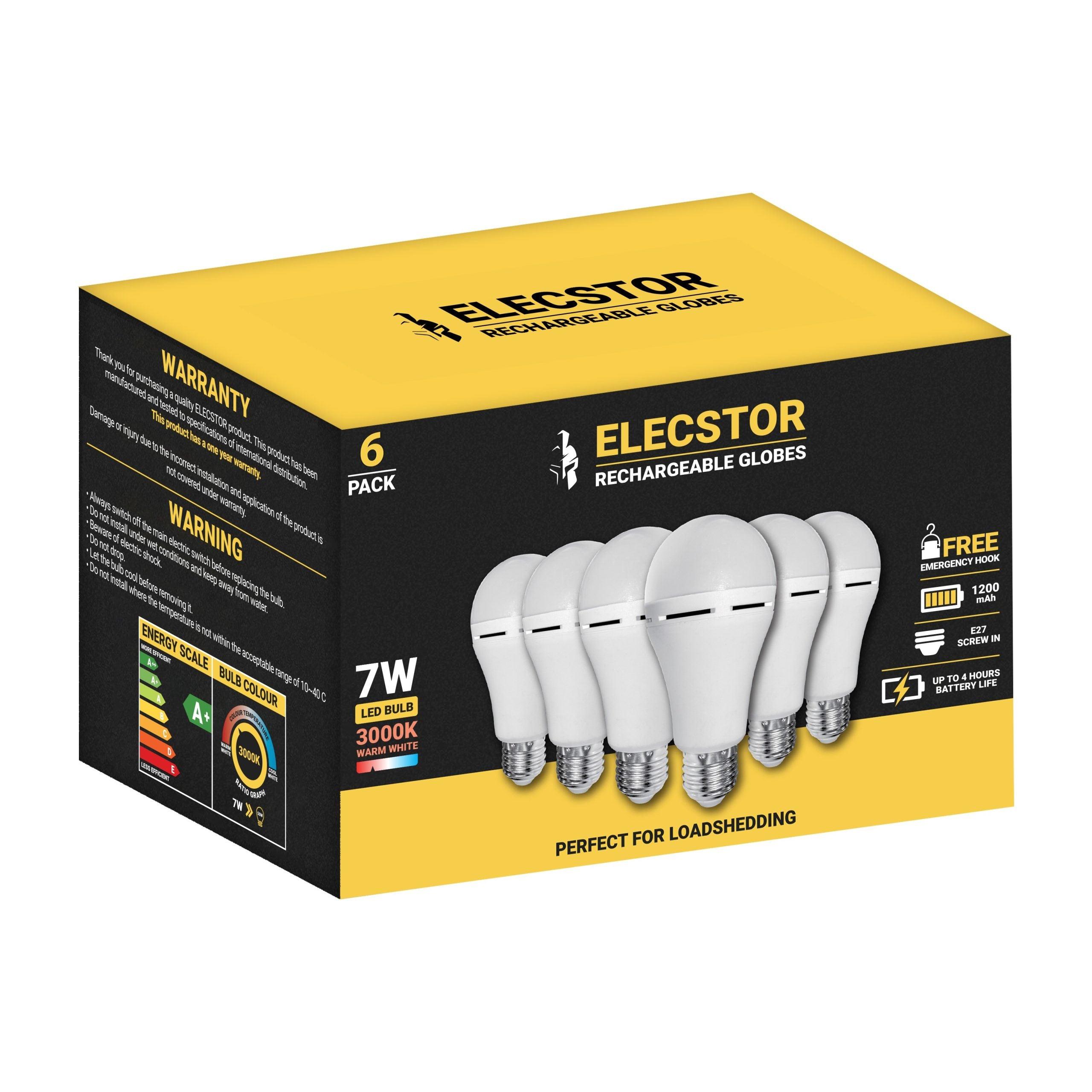 Elecstor E27 7 W Rechargeable Warm White 6 Pack - Livestainable.co.za