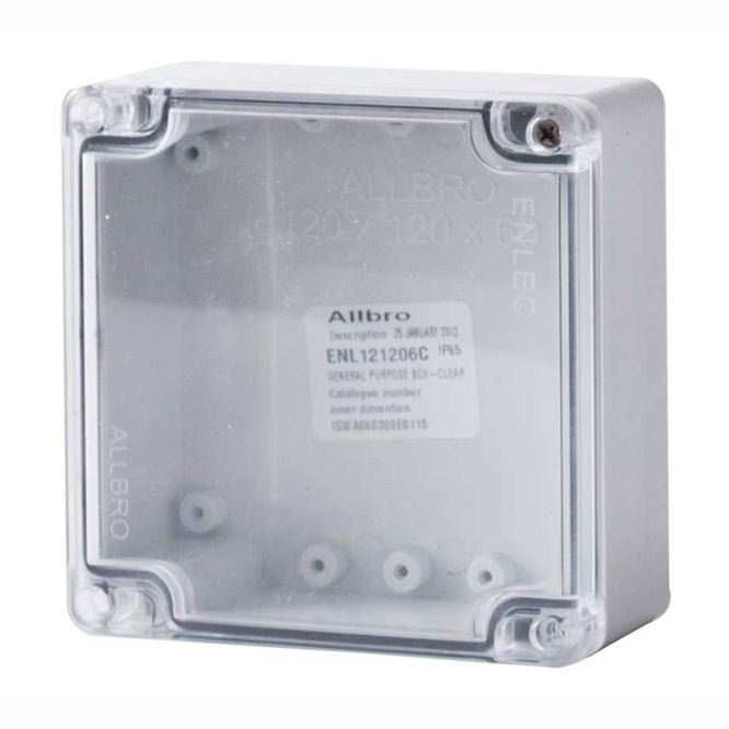 Enclosure Ip66 W/Grey Base & Clear Lid 120x120x55mm Enl121206 C