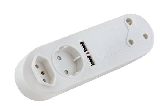 1 X Flat + 1 X Schuko 16 A + 2 Usb + 1 X 3 Pin 16 A Adaptor - Livestainable.co.za