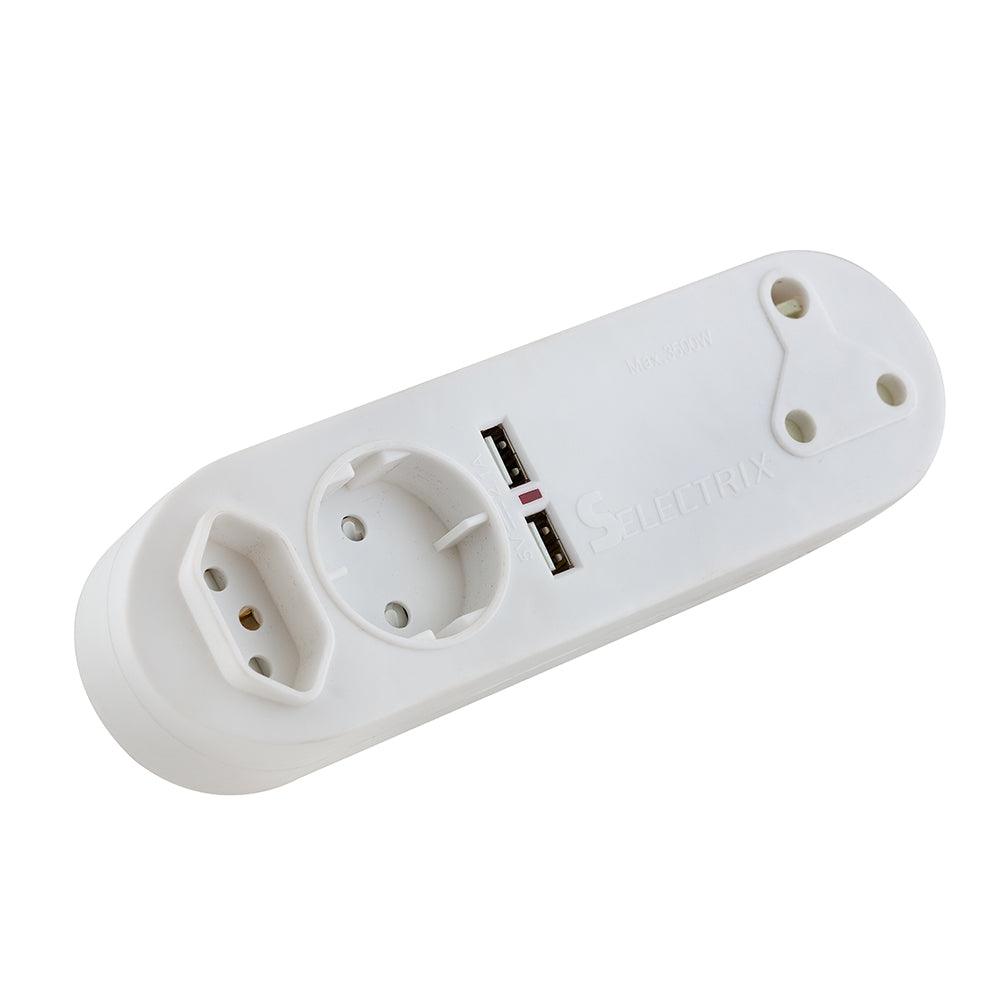 1 X Flat + 1 X Schuko 16 A + 2 Usb + 1 X 3 Pin 16 A Adaptor - Livestainable.co.za