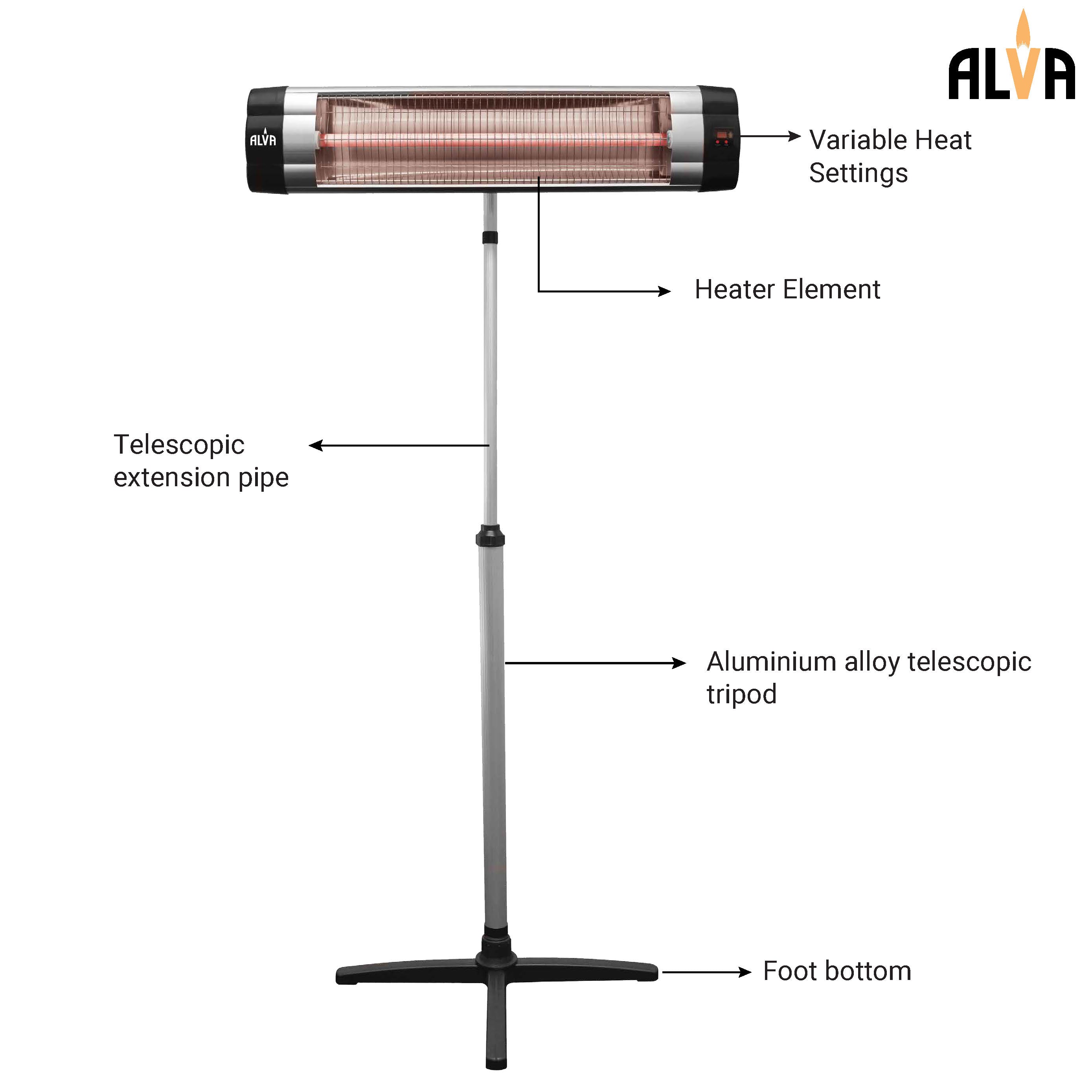 Electric Infrared Heater Telescopic Stand & Remote