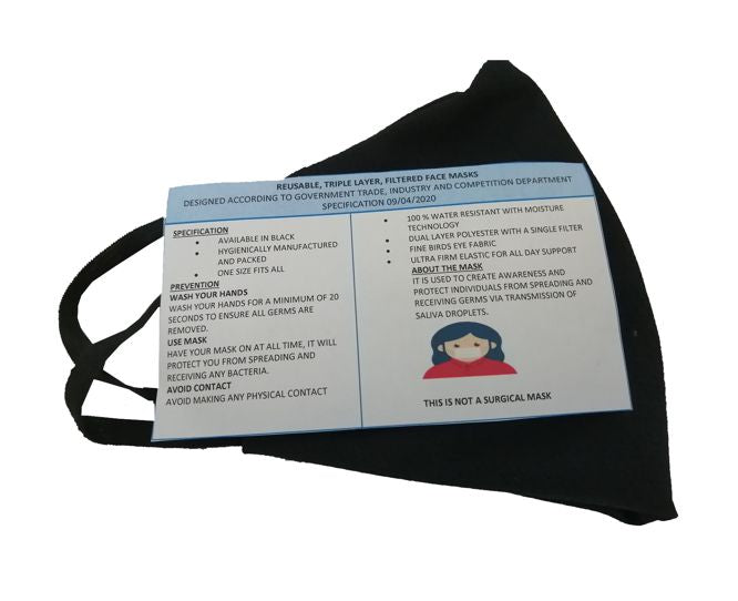 Black Face Mask Reusable Non Surgical Type Tba