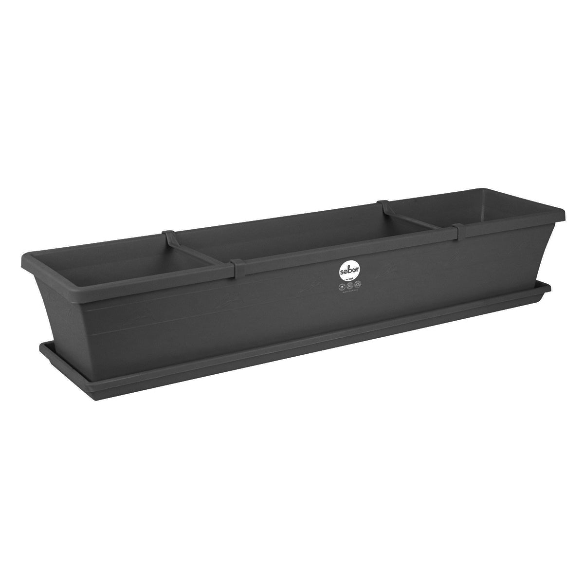 Sebor Sill Planter & Saucer & Clips 75 Cm Charcoal