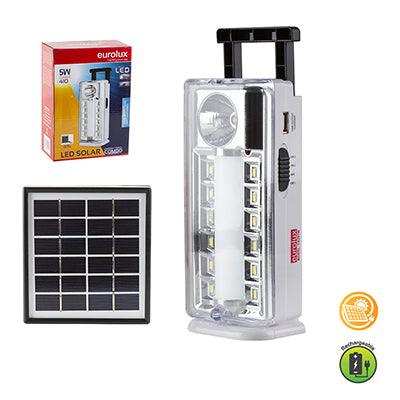 Rechargeable Led Emergency Light 5w White & Solar Panel - Livestainable.co.za