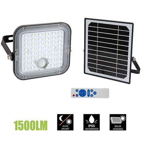 Solar Floodlight & Sensor Black Led 1500lm 6000 K - Livestainable.co.za