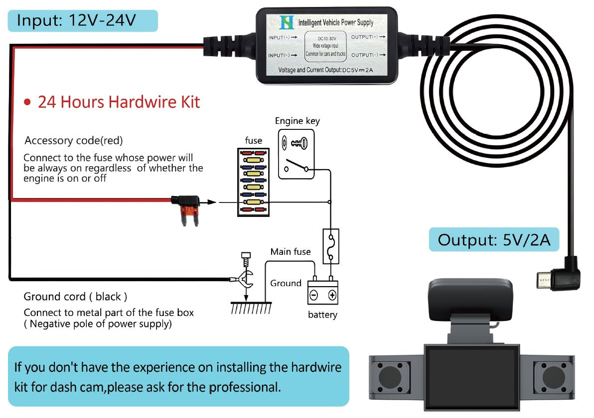 BNETA 24-Hour Parking Monitor Hardwire kit – F300 DashCam