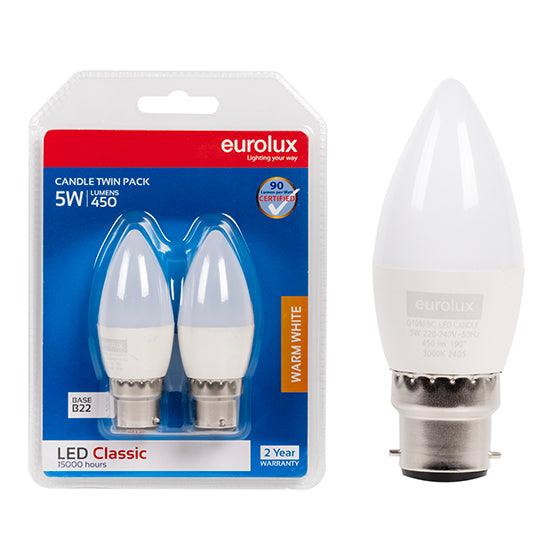 Candle Classic 5w Led B22 3000 K Twin Pack Blister N - Livestainable.co.za