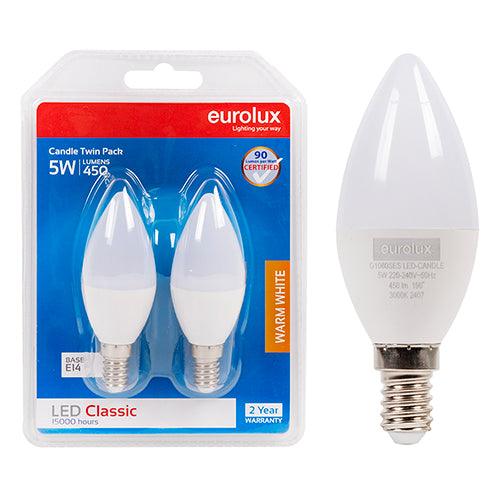 Candle Classic 5w Led E14 3000 K Twin Pack Blister N - Livestainable.co.za