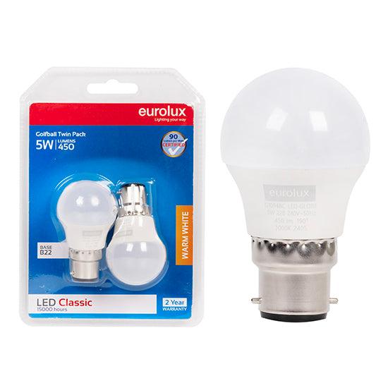 Golfball Classic 5w Led B22 3000 K Twin Pack Blister N - Livestainable.co.za