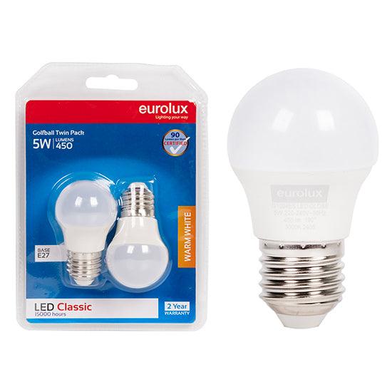 Golfball Classic 5w Led E27 3000 K Twin Pack Blister N - Livestainable.co.za