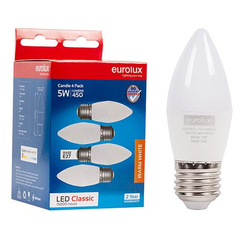 Candle Classic 5w Led E27 3000 K 4 Pack N - Livestainable.co.za