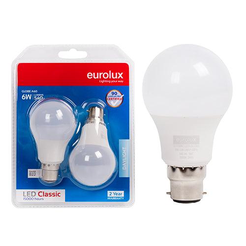 A60 Classic 6w Led B22 6500 K Twin Pack Blister N - Livestainable.co.za