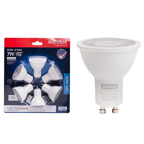 Gu10 Premium 7w Led 4000 K Dimmable 6 Pack Blister N - Livestainable.co.za