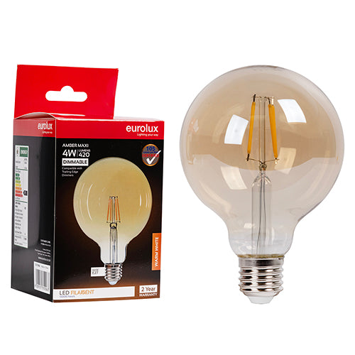 Mini Maxi Globe G95 Filament Amber 4w Led E27 2700 K Dimmable - Livestainable.co.za