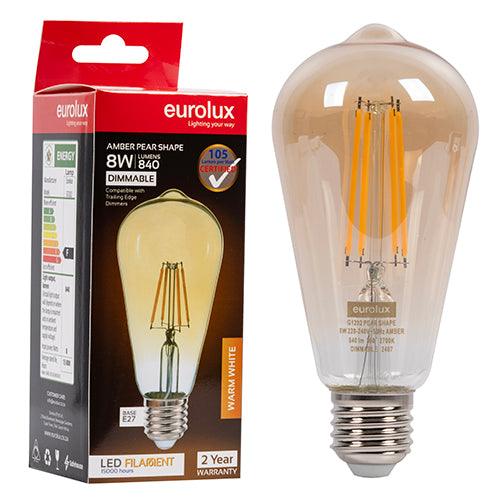 Pear Filament Amber 8w Led E27 2700 K Dimmable - Livestainable.co.za