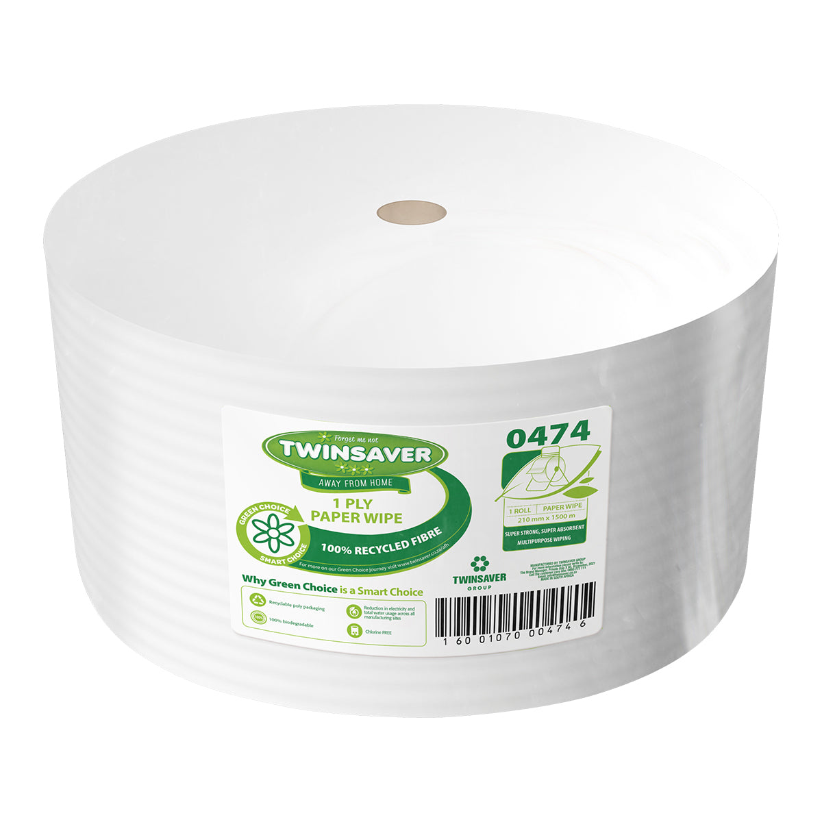 Twinsaver Paper Wipe 1 Ply 210 Mmx1500 M 0474