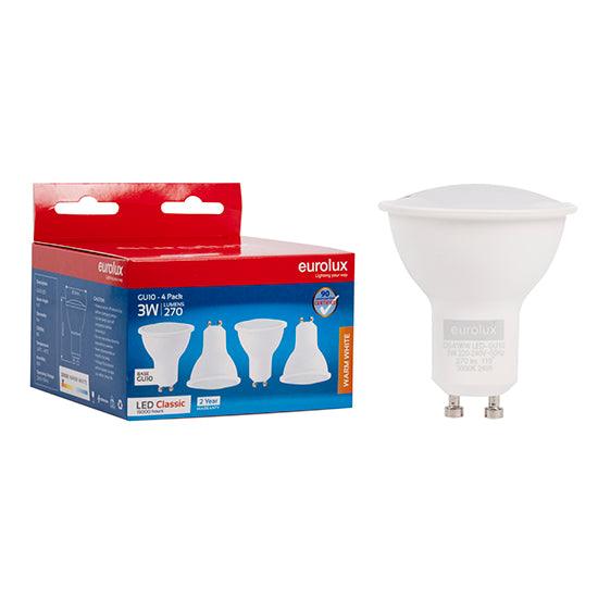 Gu10 Classic Frosted Lens 3w Led 3000 K 4 Pack N - Livestainable.co.za