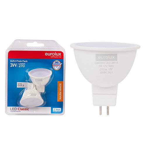 Mr16 Classic Frosted Lens 3w Led Gu5.3 3000 K Twin Pack N - Livestainable.co.za