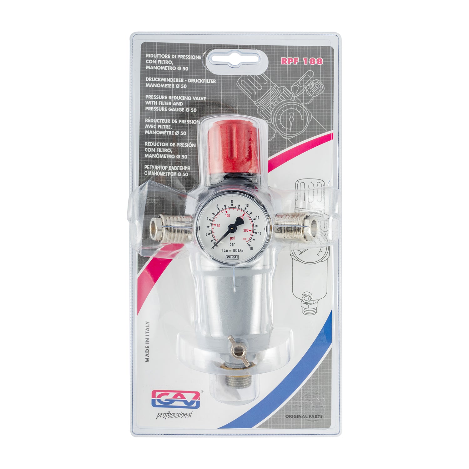 Gav Pressure Reducing Valve & Filter 1/2' With Universal Couplers