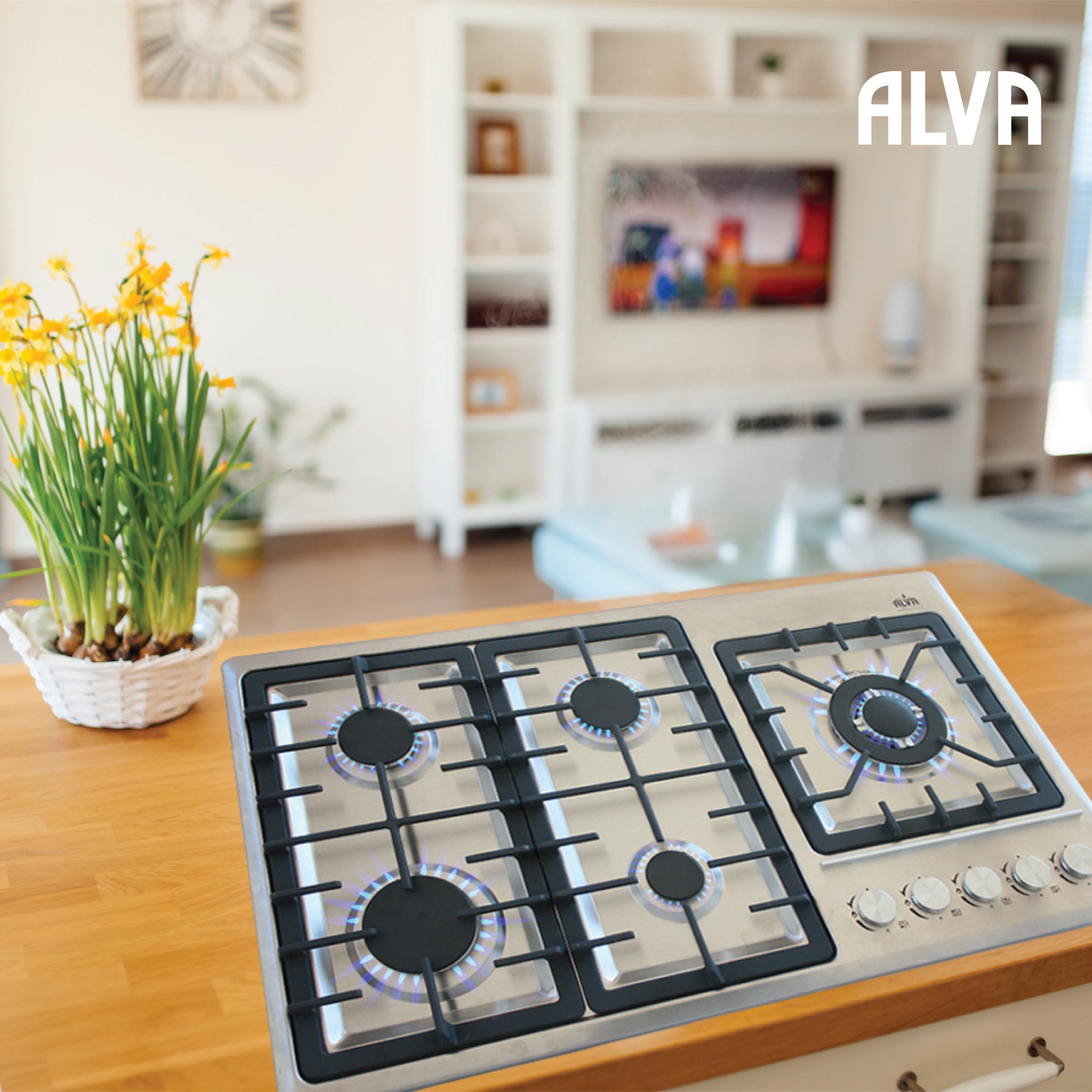 90cm 5 Burner Gas Hob Stainless Steel