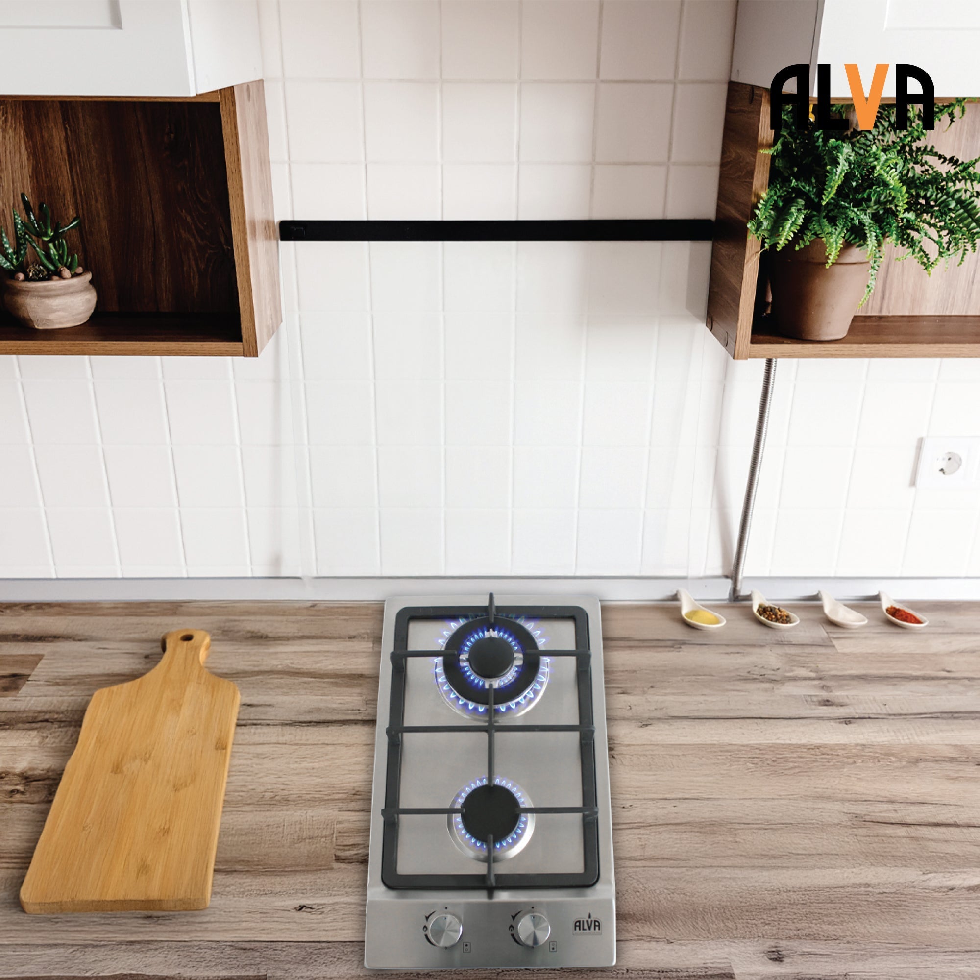 30cm 2 Burner Gas Hob Stainless Steel