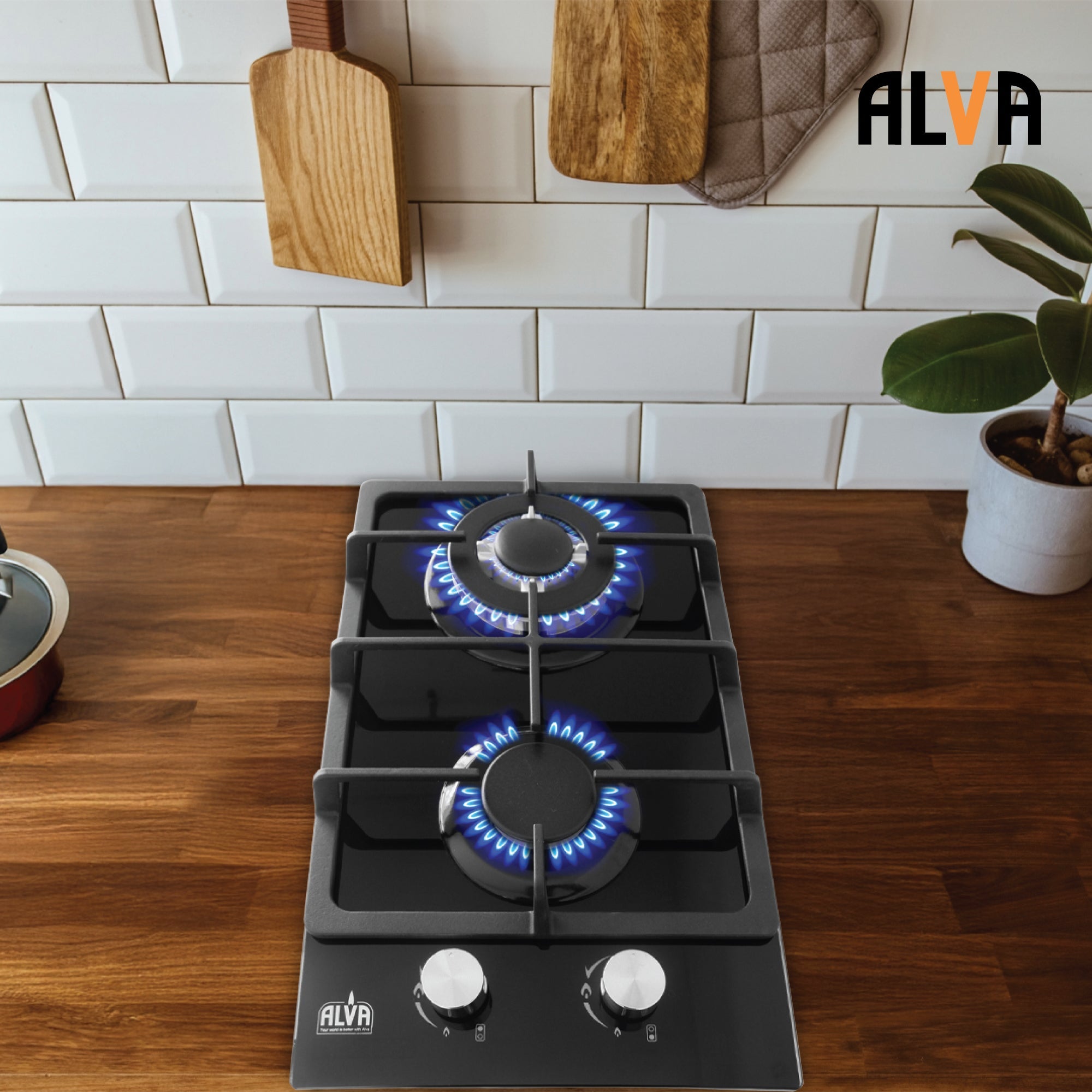 30cm 2 Burner Gas Hob Glass Top