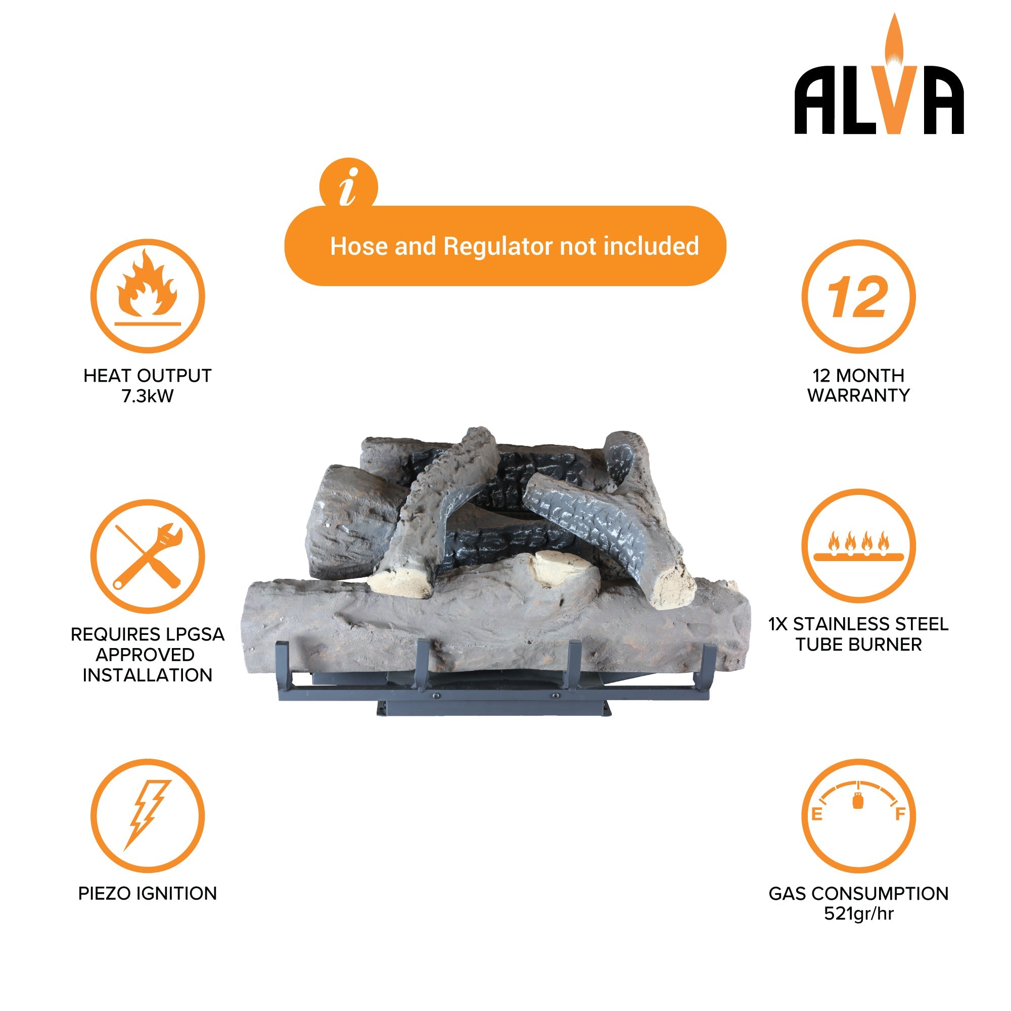 Log Fireplace Gas Heater 520mm Wide