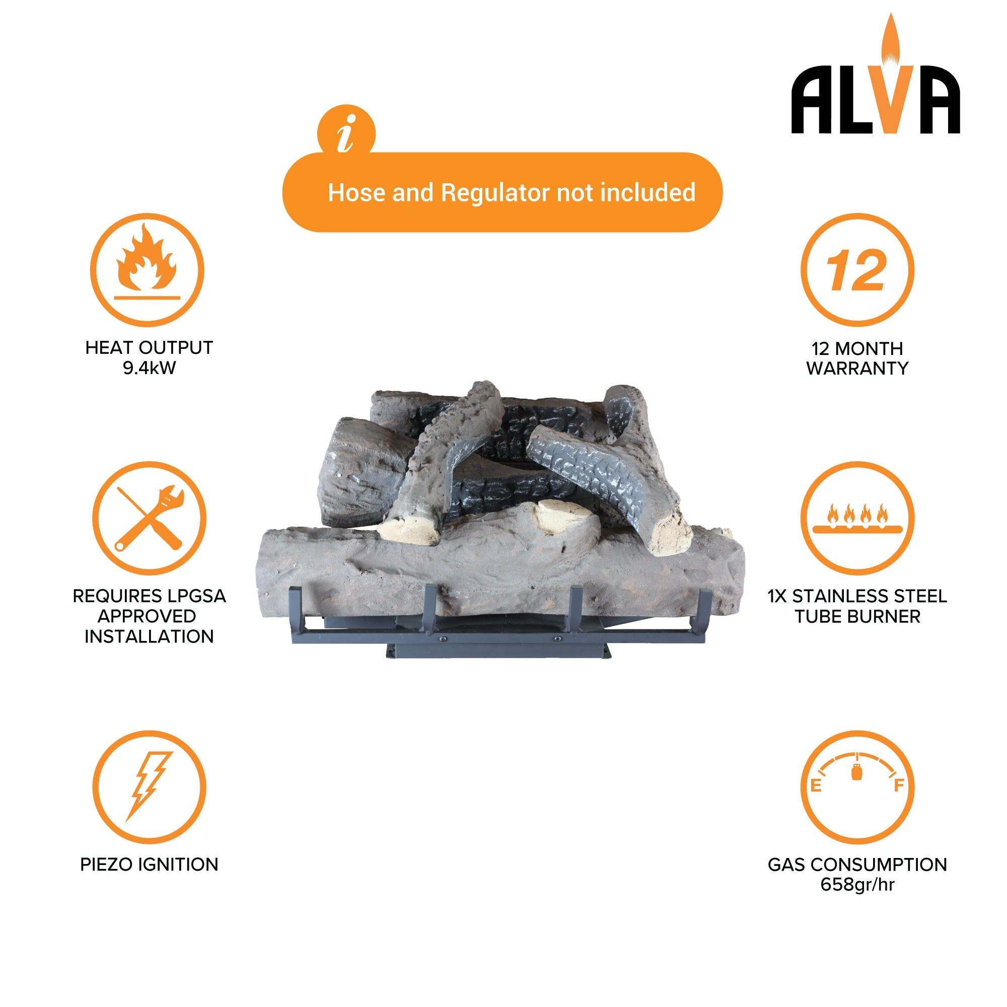 Log Fireplace Gas Heater 670mm Wide