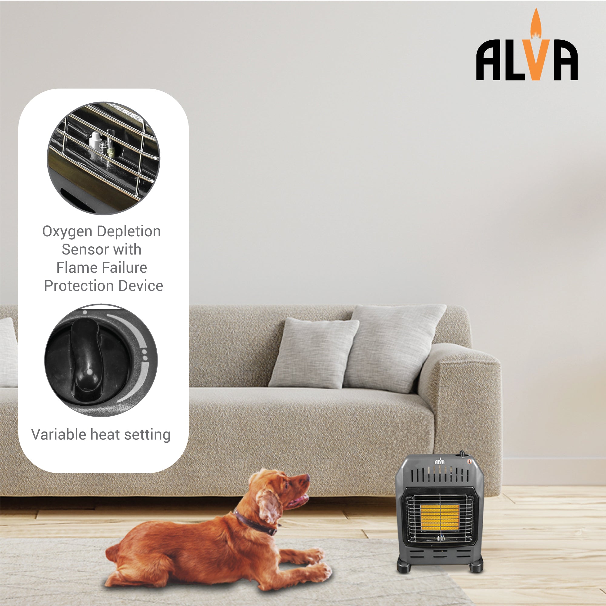 Alva Single Panel Indoor Gas Heater Small - Main Image