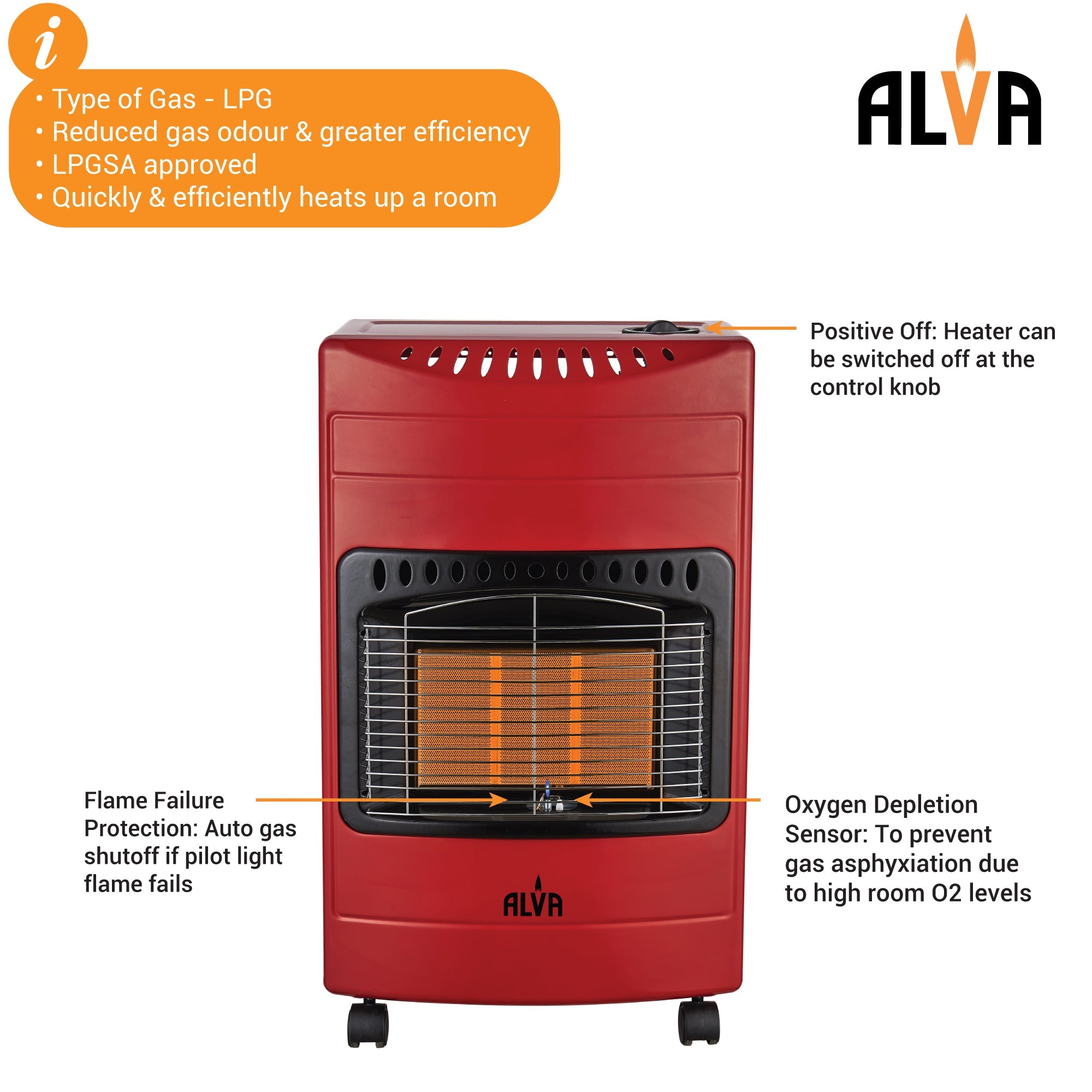 3 Panel Luxurious Infrared Radiant Indoor Gas Heater Red