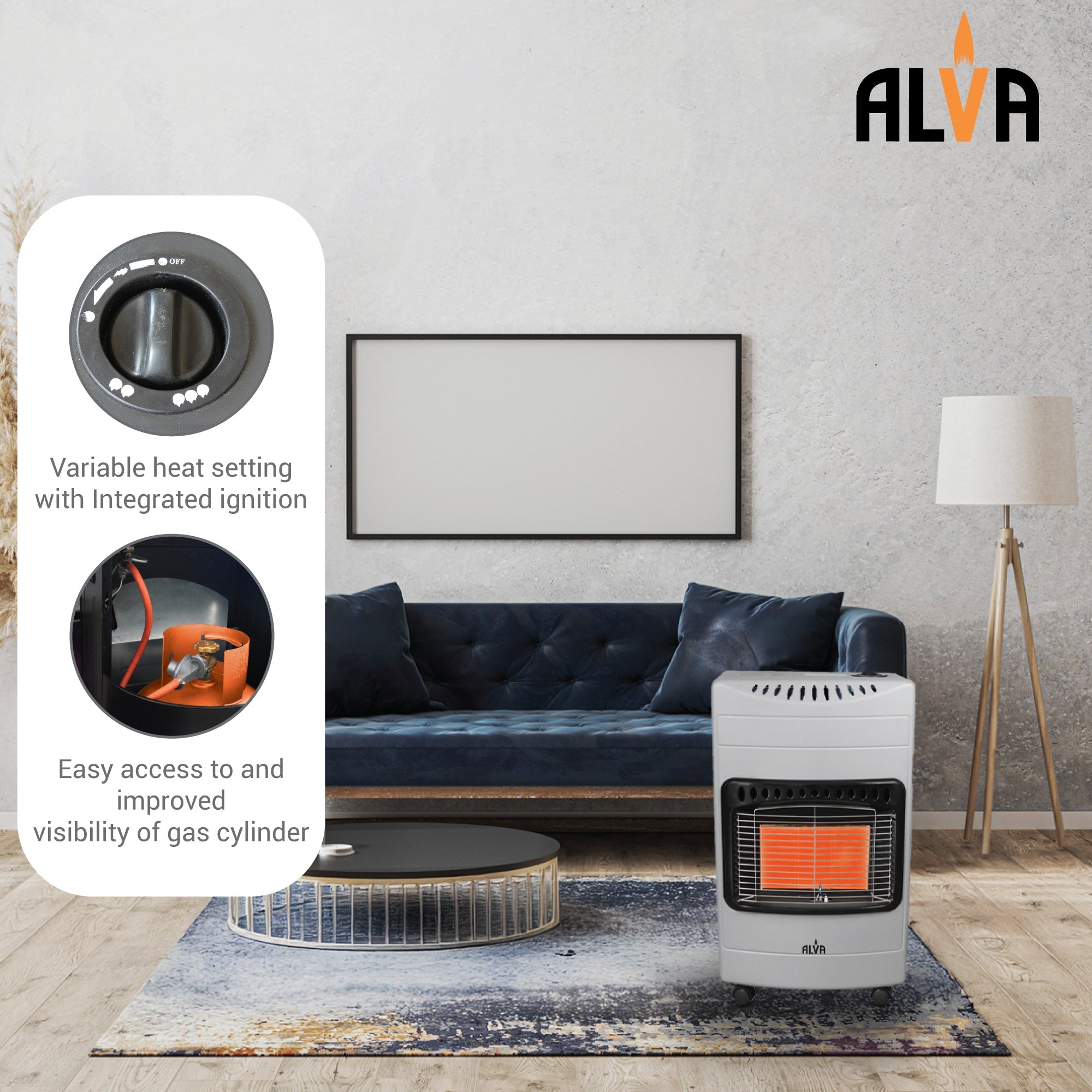 3 Panel Luxurious Infrared Radiant Indoor Gas Heater Grey