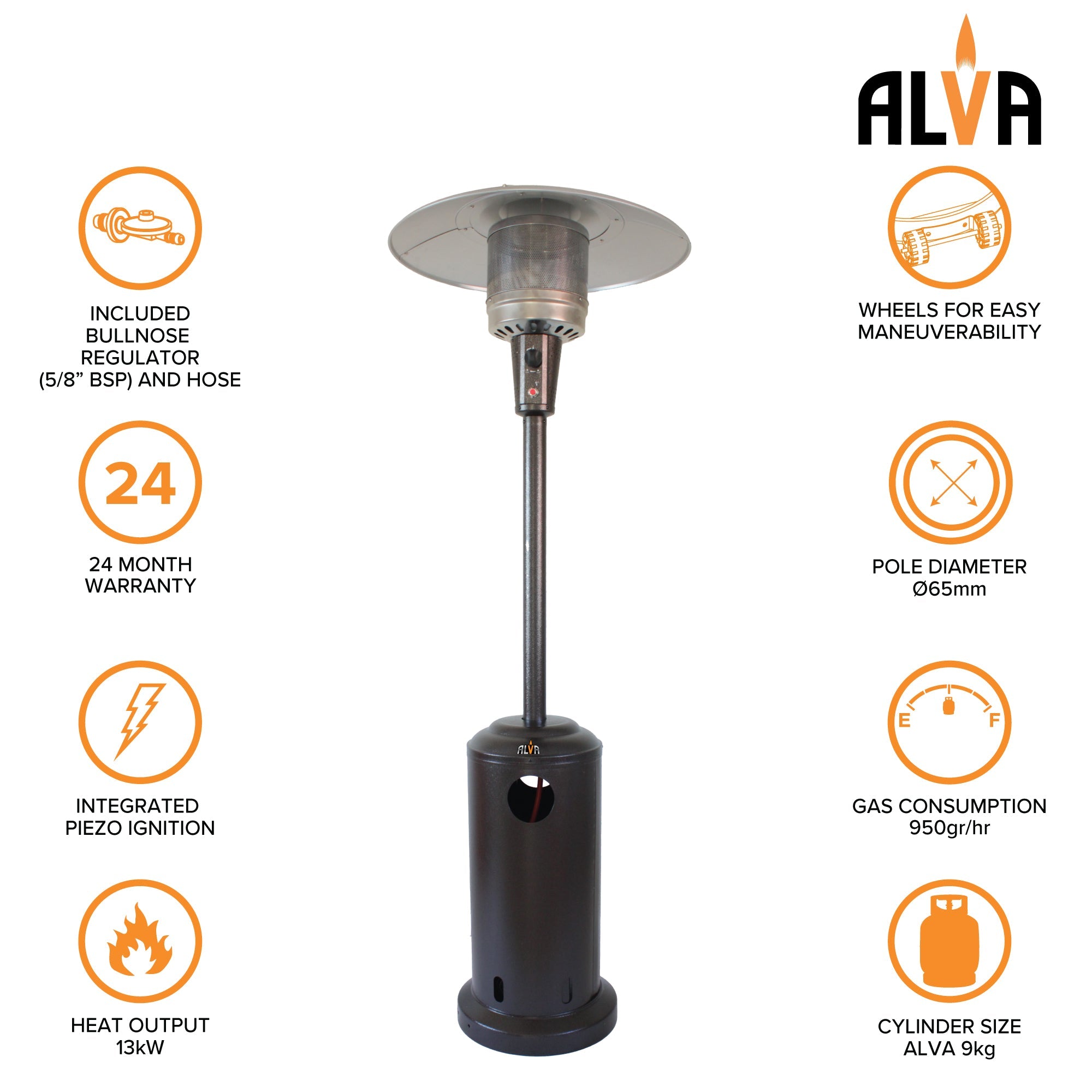 Gas Patio Heater Bronze Hammertone Cabinet