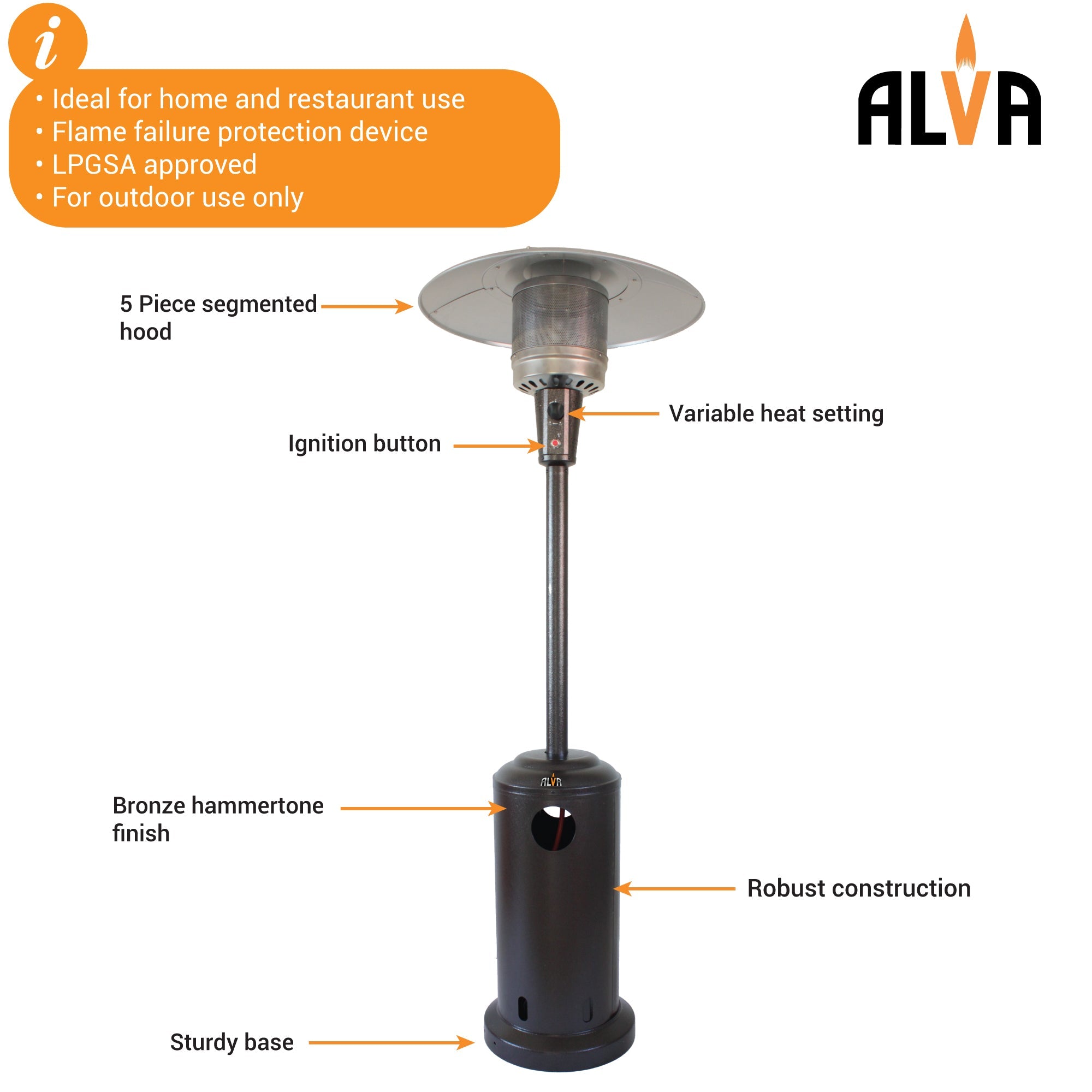 Gas Patio Heater Bronze Hammertone Cabinet