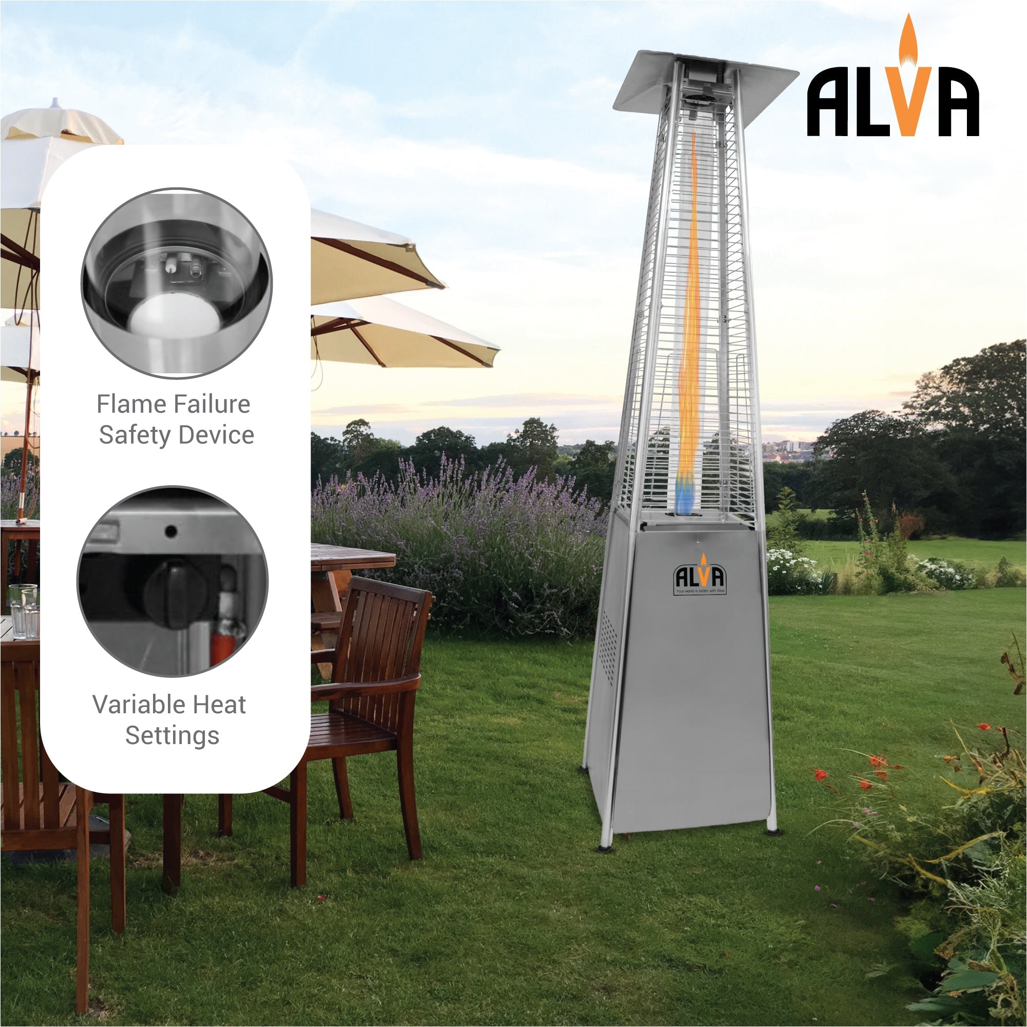 Gas Patio Heater Designer Quartz Glass Style