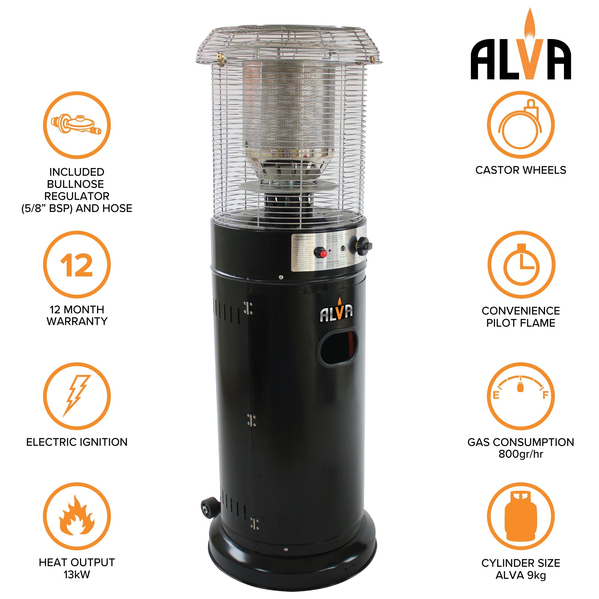 Short Stand Gas Patio Heater 1.35m Black