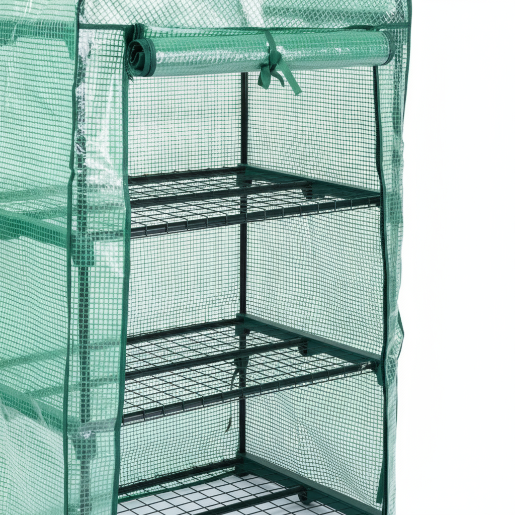 Gro 3 Layer Green House 
Material:Pe Cover +Metal Tube 
Size:69 X49 X124 Cm
Metal Tube With Powder Coating 
Weight: Pe :145g/M2