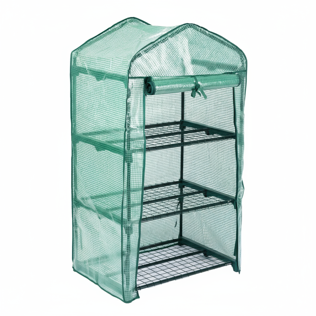 Gro 3 Layer Green House 
Material:Pe Cover +Metal Tube 
Size:69 X49 X124 Cm
Metal Tube With Powder Coating 
Weight: Pe :145g/M2