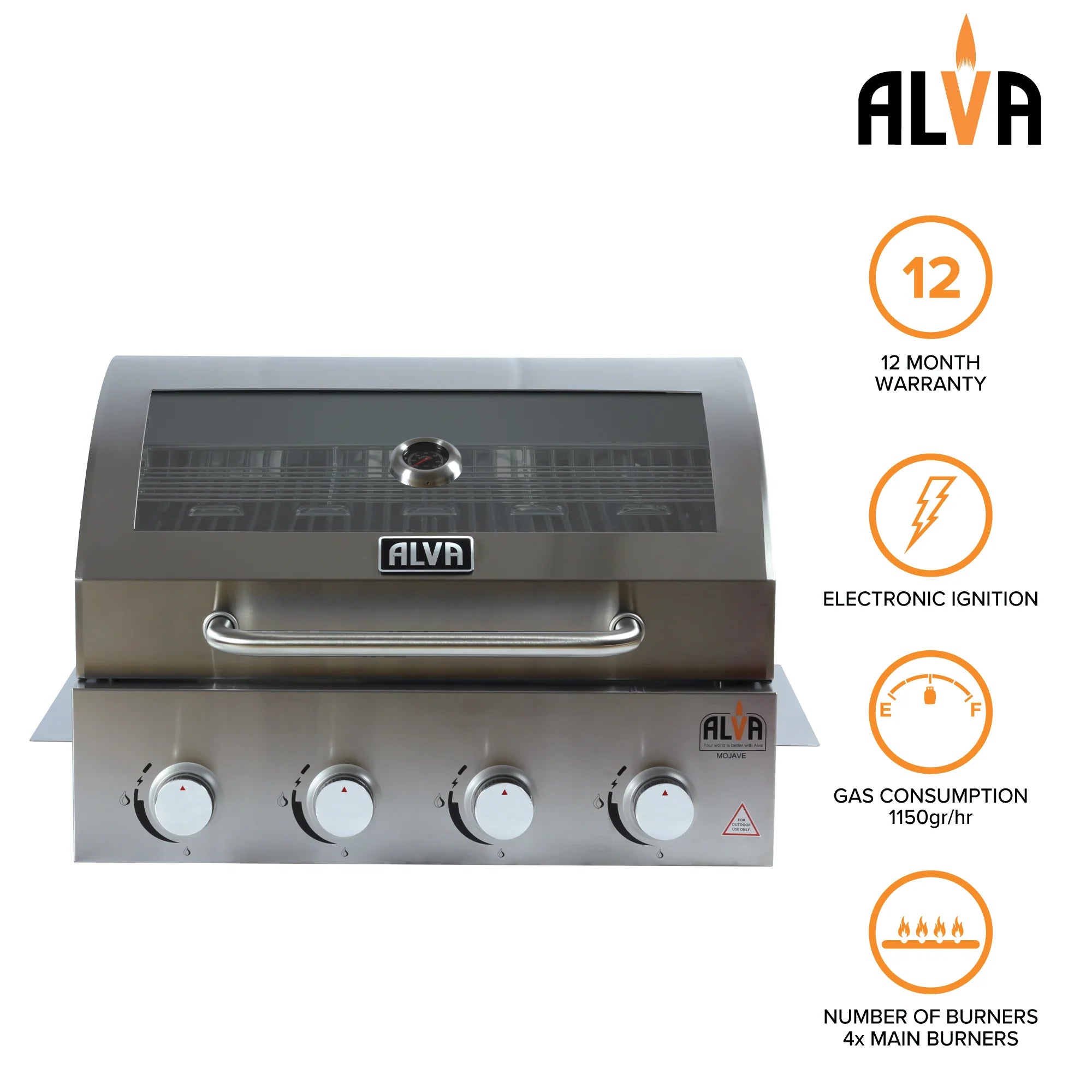 Mojave 4 Burner Glass Hood Drop In Gas Bbq