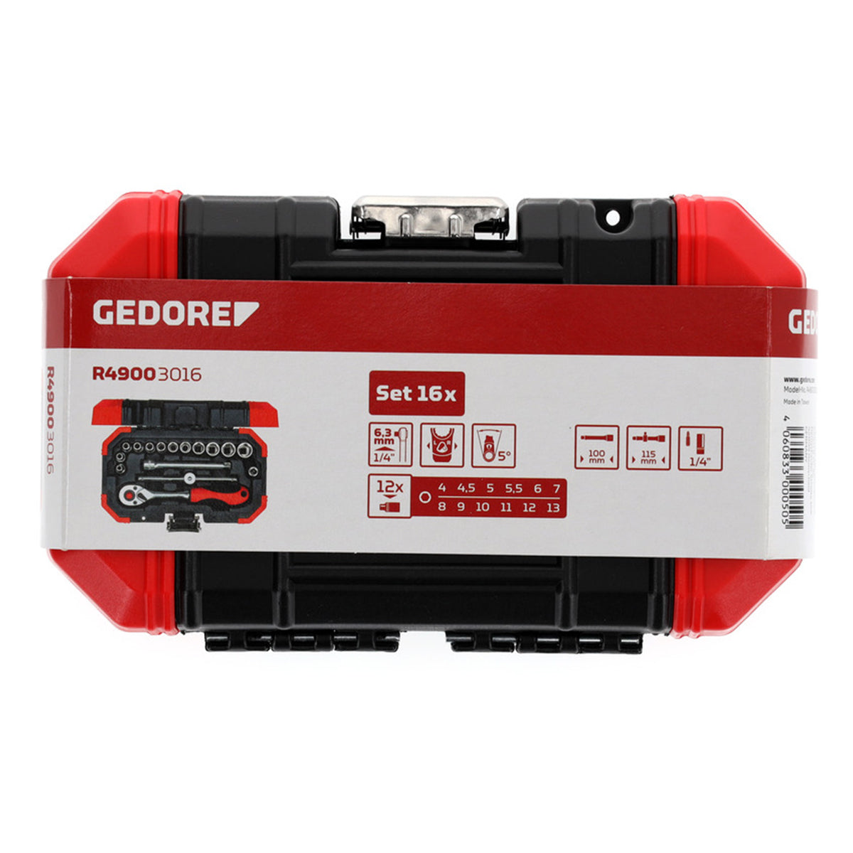 Gedore Red Socket Set 1/4 Inch 16 Pc Drv 4 13 Mm+Bits