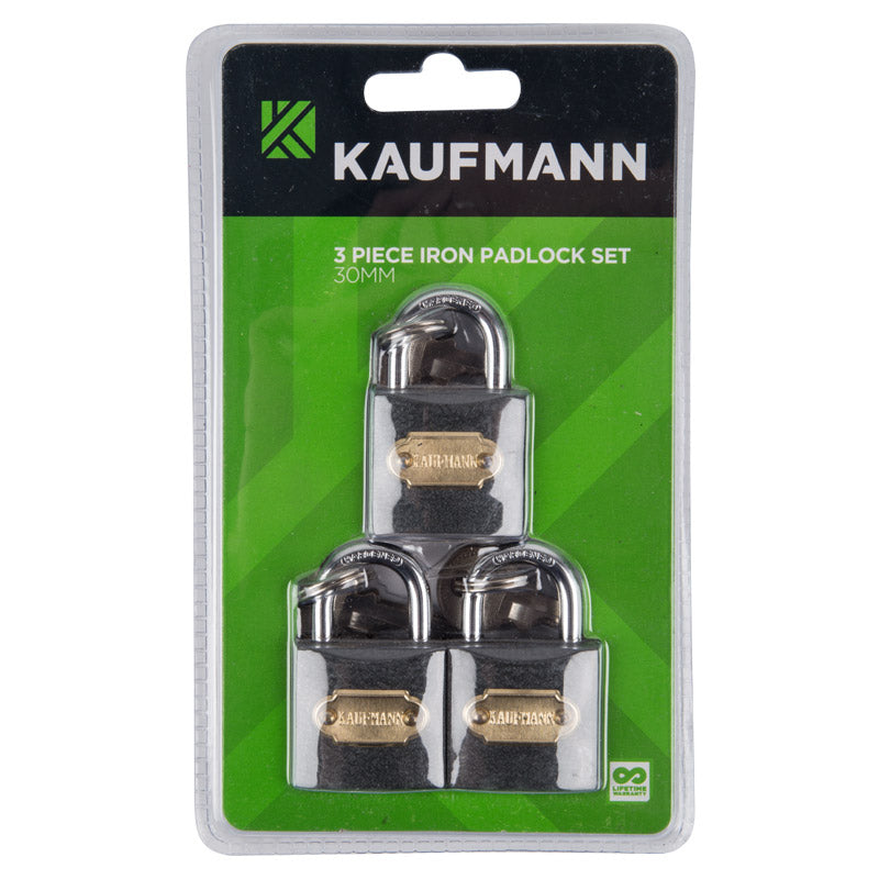 Kaufmann Padlock Steel Set 3 Pc 30 Mm