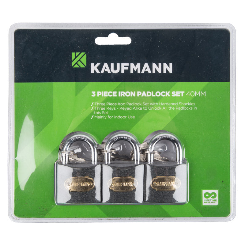 Kaufmann Padlock Steel Set 3 Pc 40 Mm