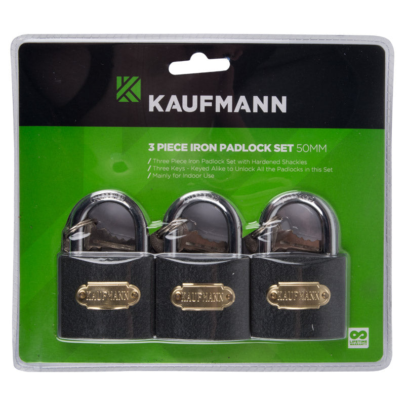 Kaufmann Padlock Steel Set 3 Pc 50 Mm