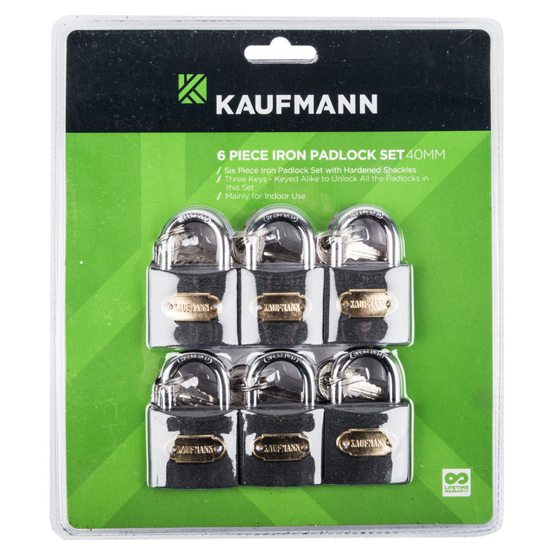 Kaufmann Padlock Steel Set 6 Pc 40 Mm