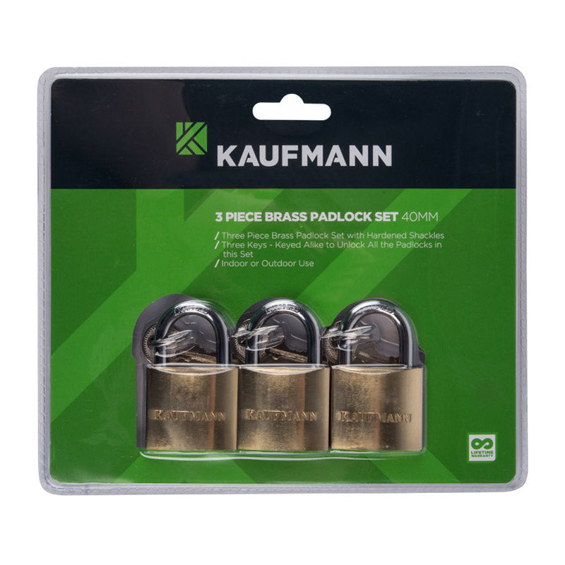 Kaufmann Padlock Brass Set 3 Pc 30 Mm
