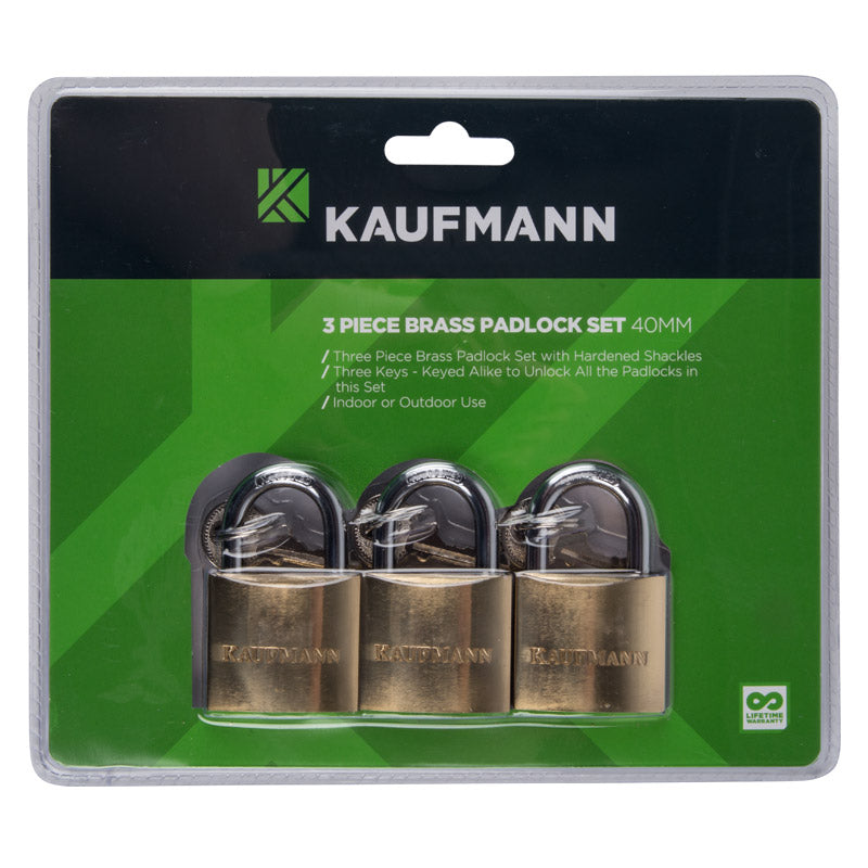 Kaufmann Padlock Brass Set 3 Pc 40 Mm