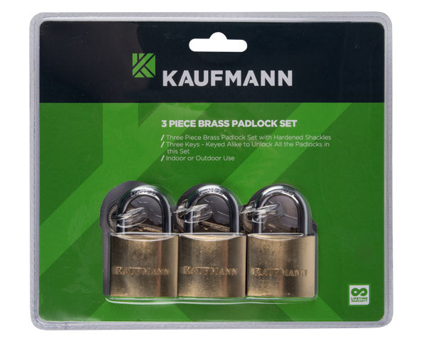 Kaufmann Padlock Brass Set 3 Pc 50 Mm